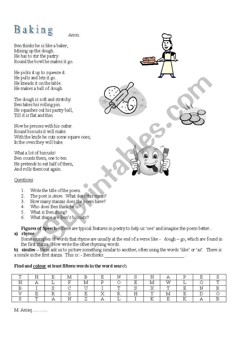 Baking worksheet