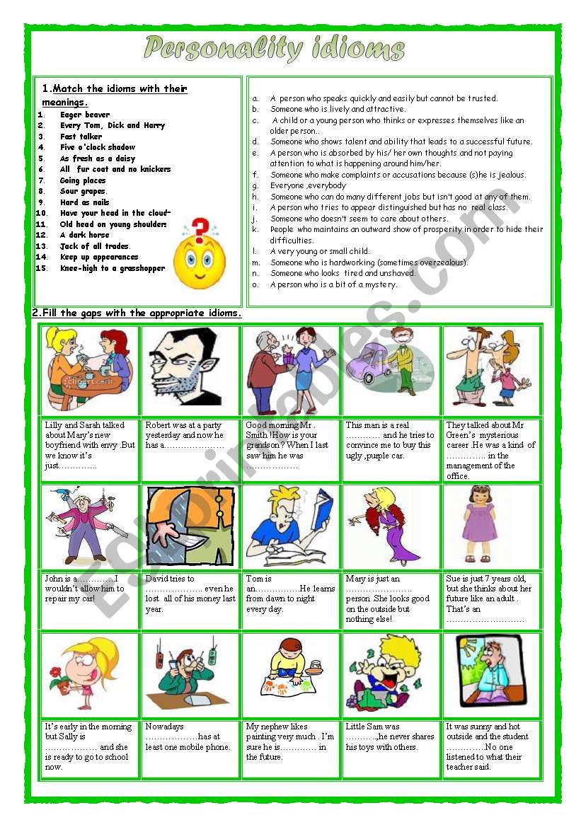 Personality idioms 2 worksheet