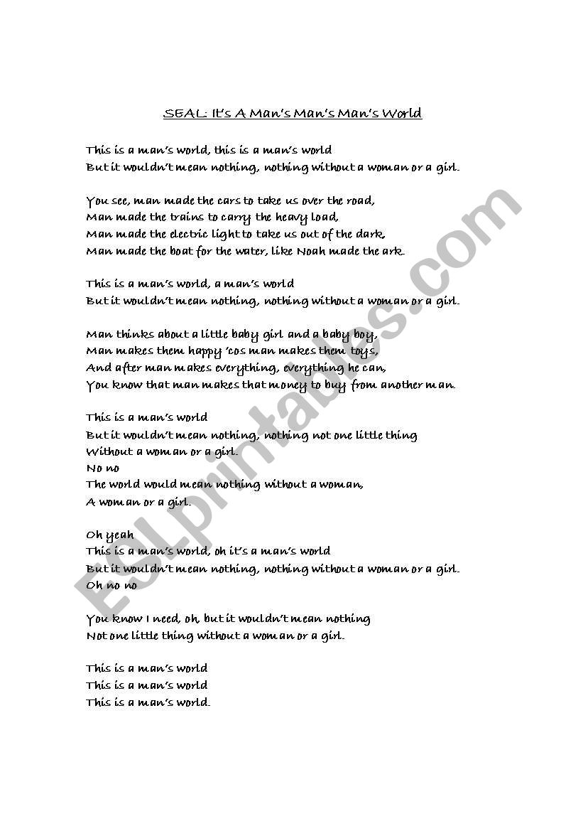 Seal: This Is a Mans world worksheet