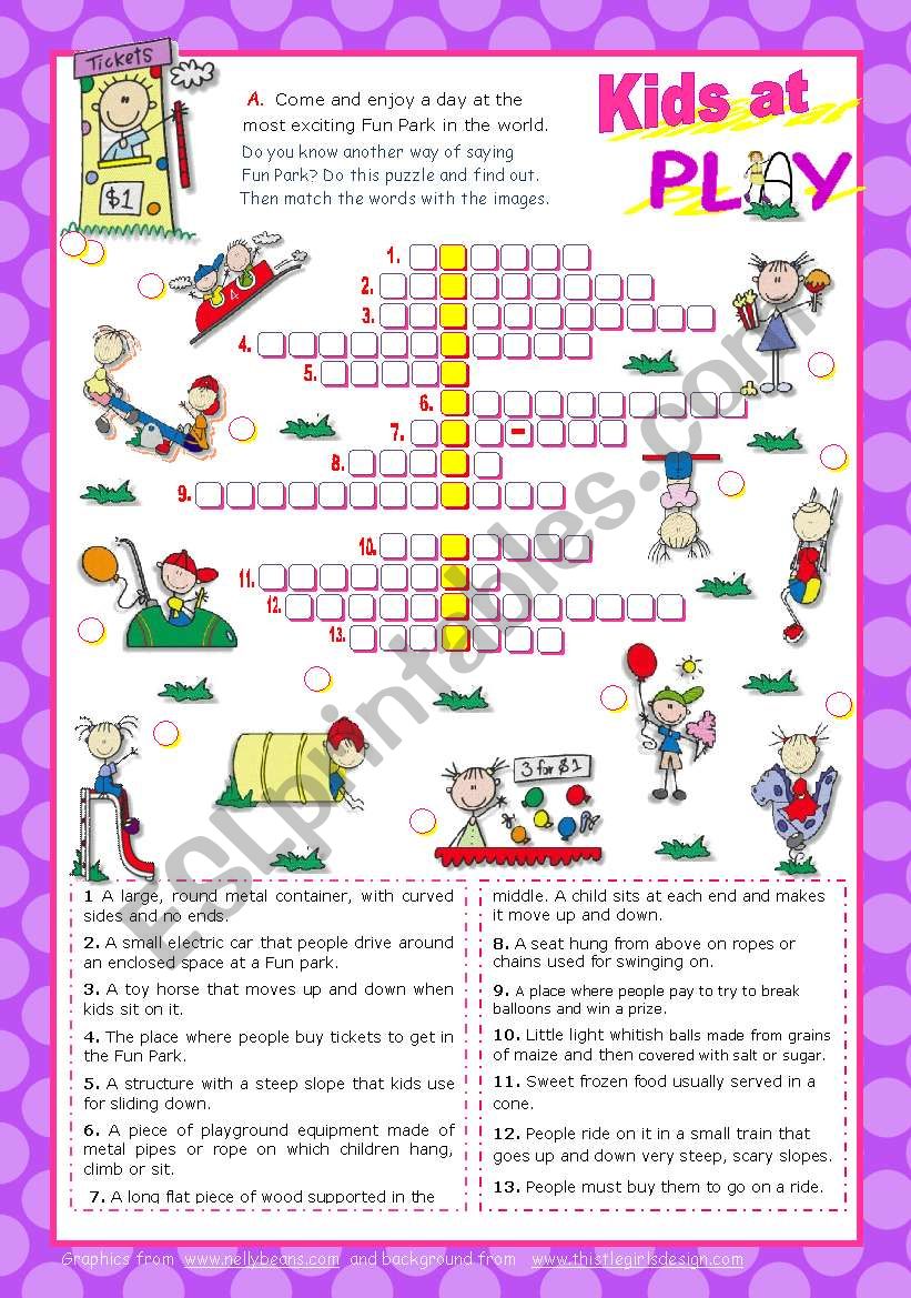 Kids at Play Set (3)  -  Crossword Puzzle for Upper elementary or Lower  Intermediate students