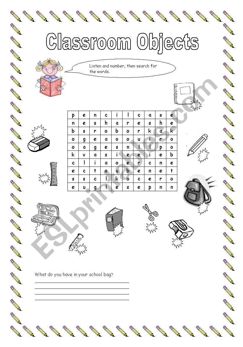 Classroom Objects worksheet