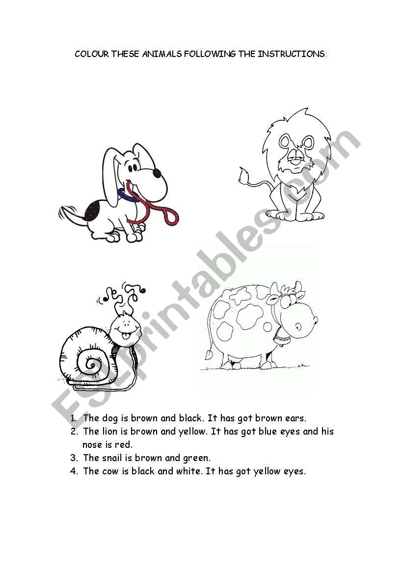 Colour the animals worksheet