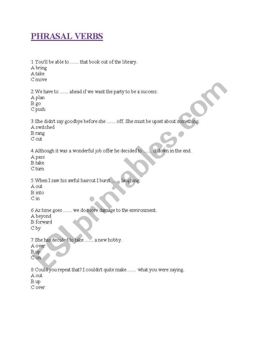 PHRASAL VERBS worksheet