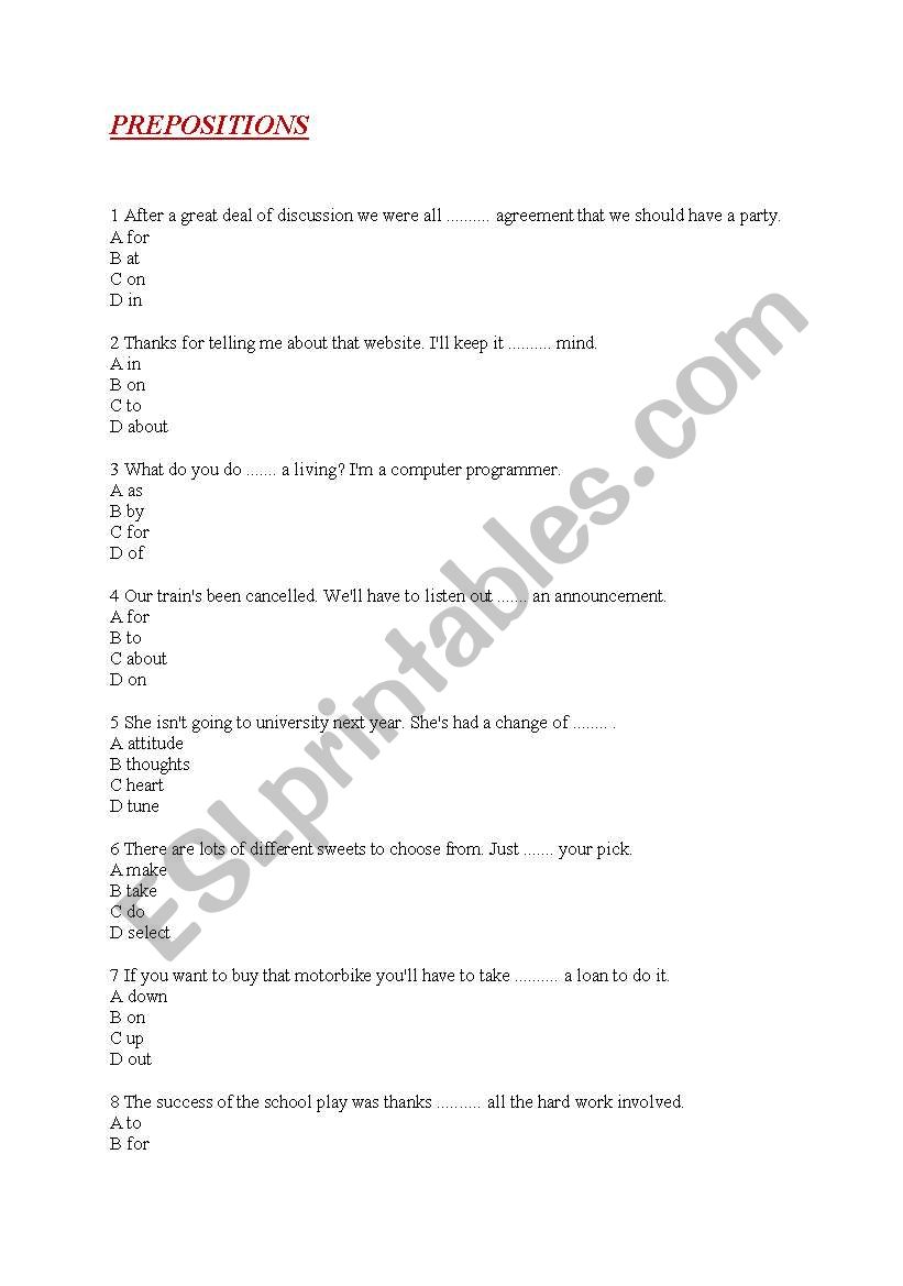 PREPOSITIONS worksheet