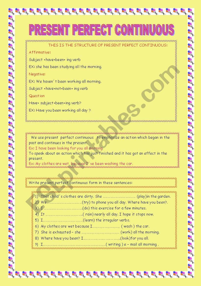 PRESENT PERFECT CONTINUOUS TENSE