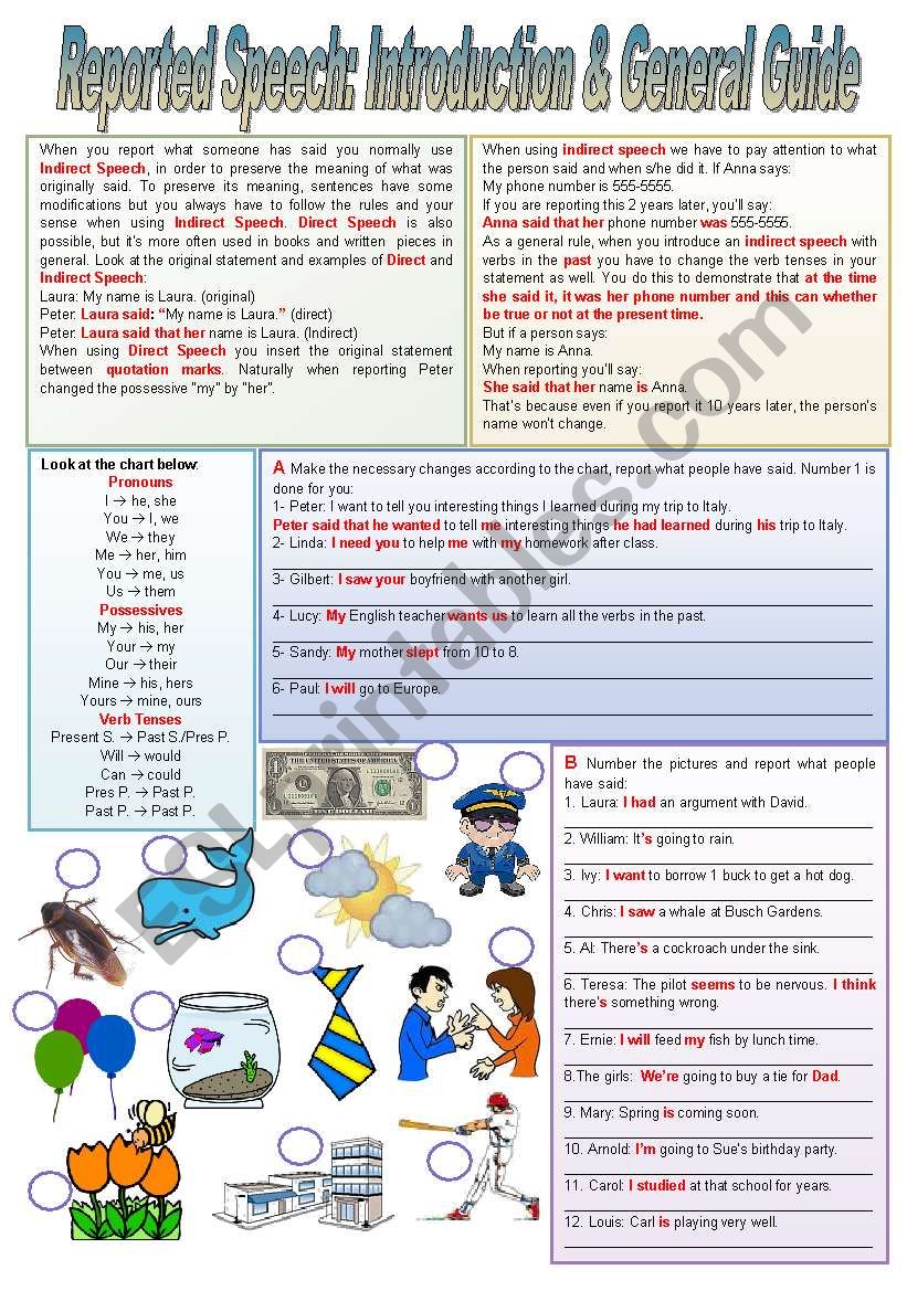 Reported Speech: Introduction and General Rules (completely editable)