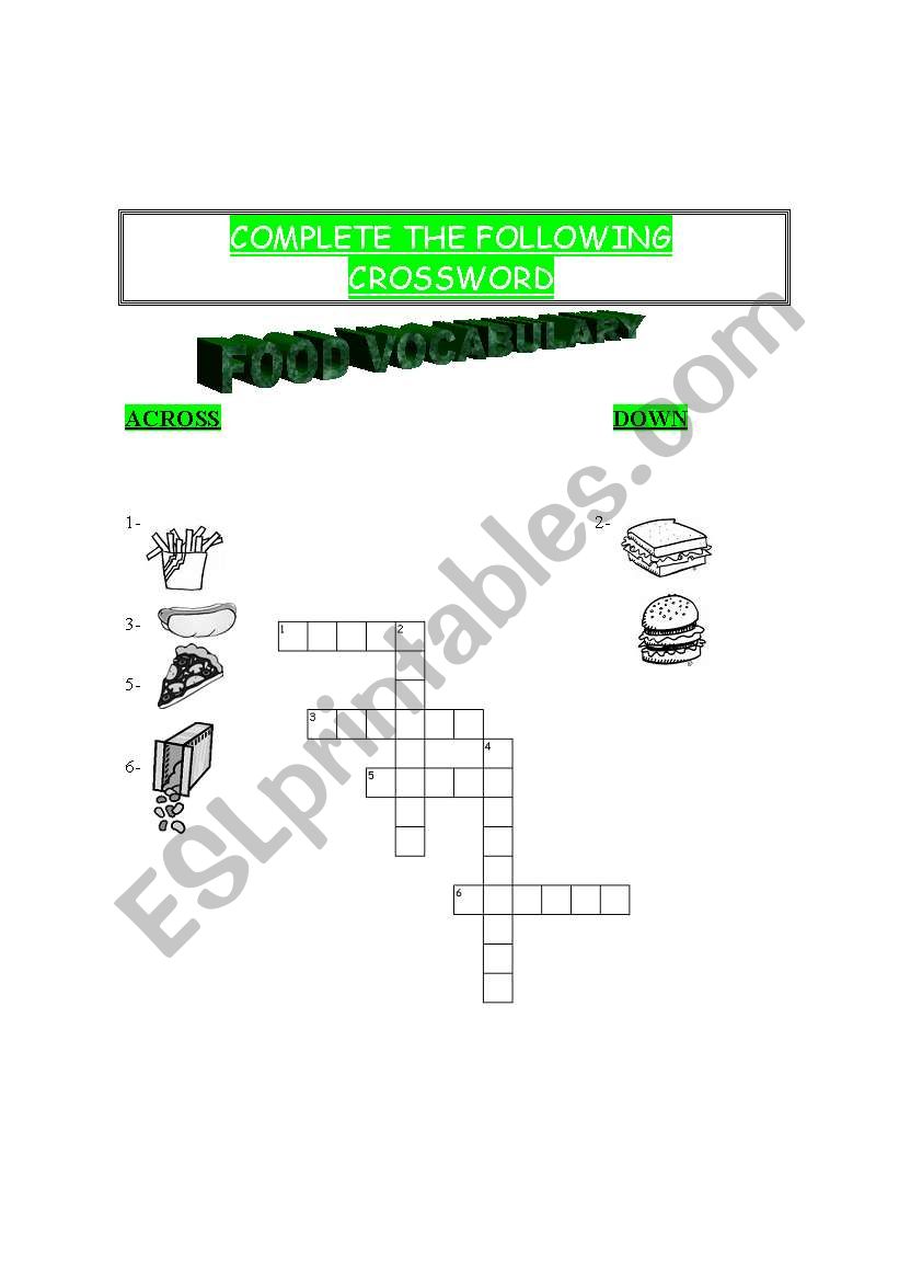 FOOD CROSSWORD worksheet