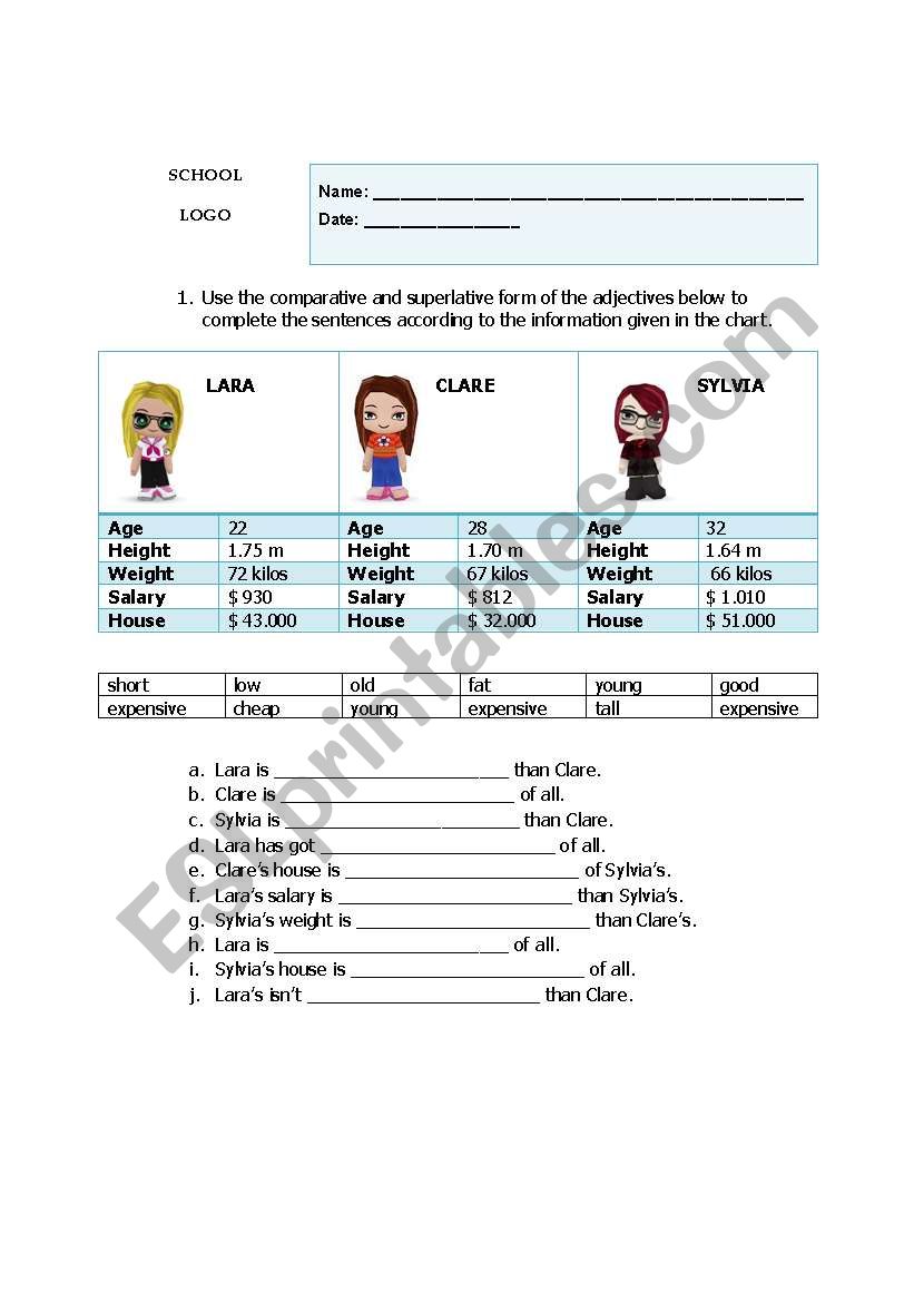 Comparatives and Superlatives worksheet