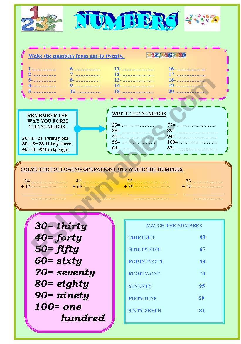 NUMBERS worksheet