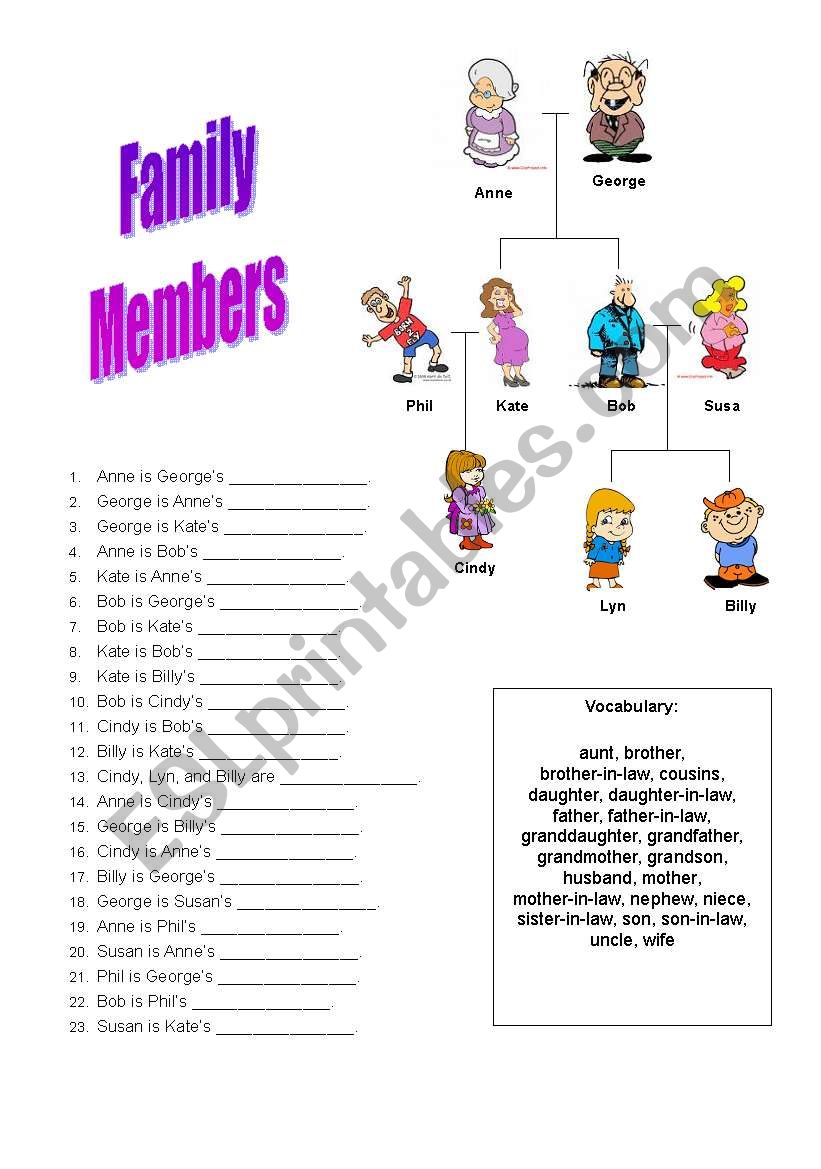 Family Tree Vocabulary worksheet