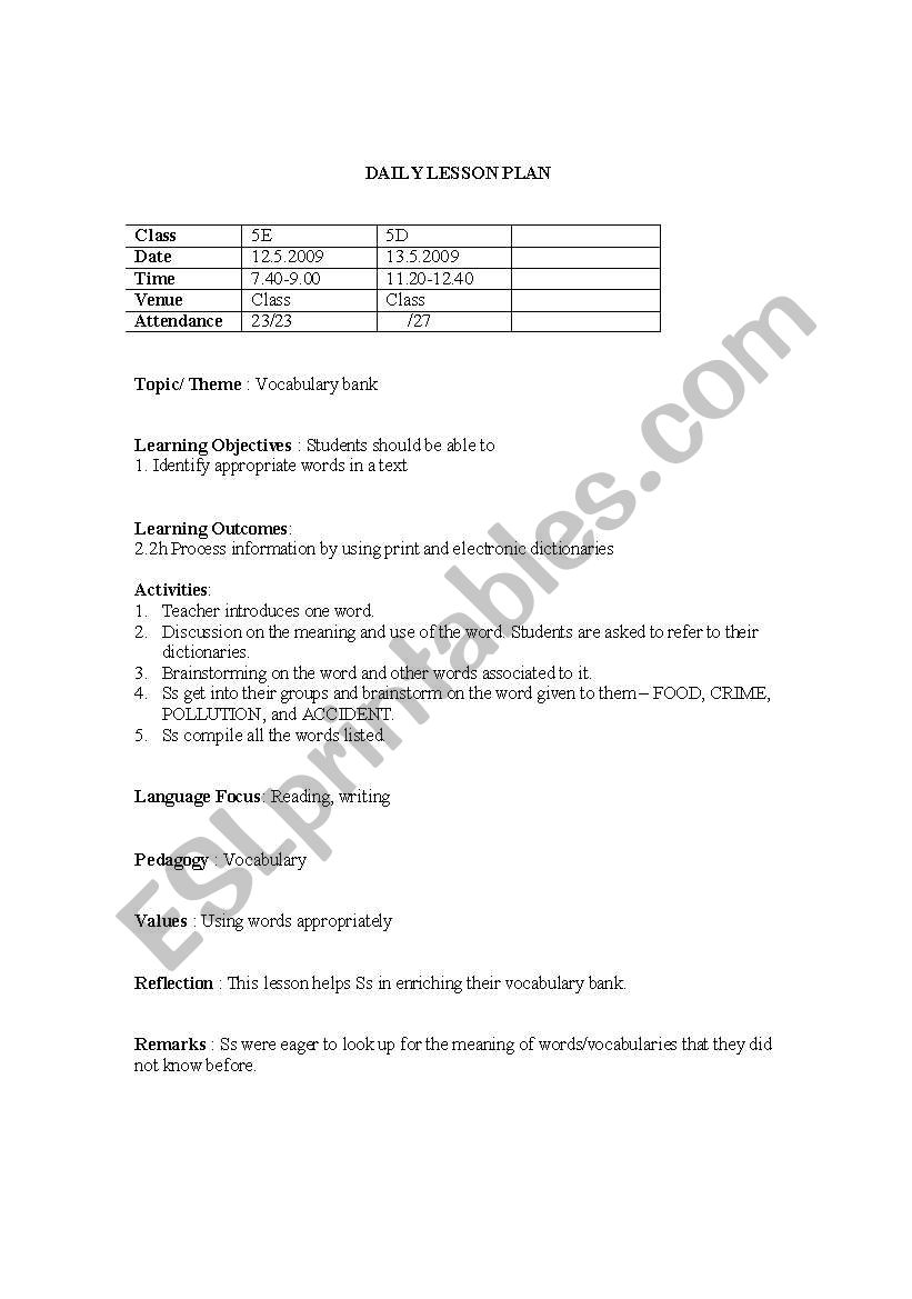 vocabulary brainstorm worksheet