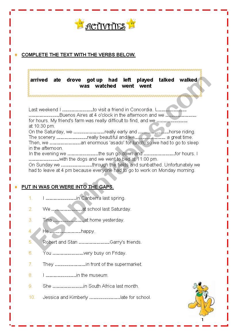 ACTIVITIES PAST SIMPLE worksheet