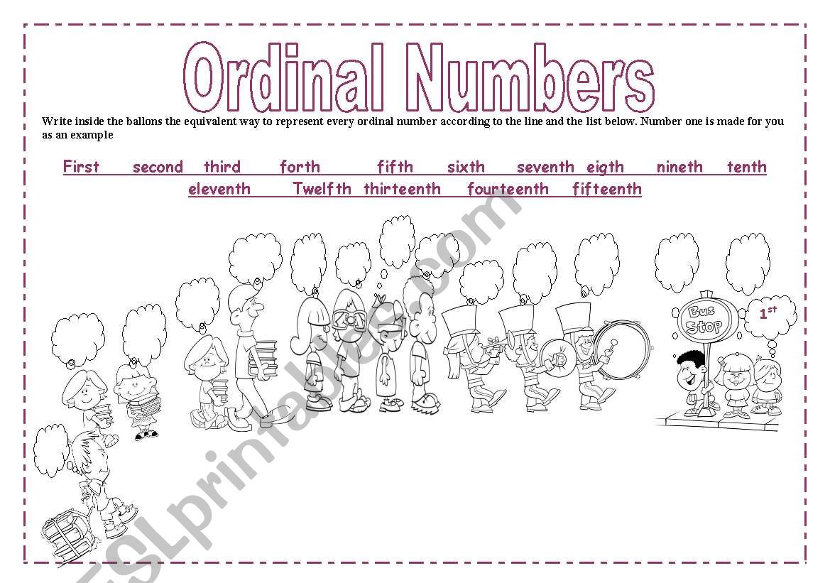 Ordinal Numbers worksheet