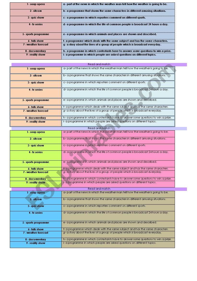 TV PROGRAMMES MATCHING ACTIVITY