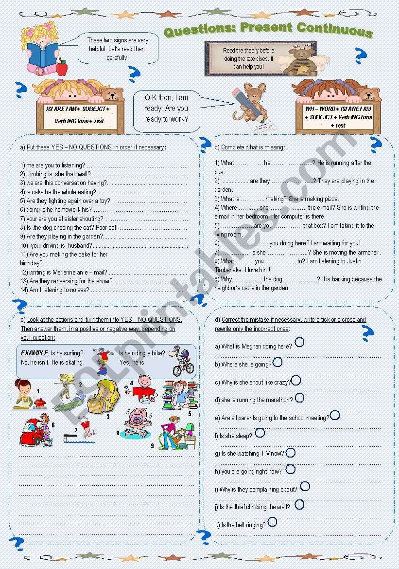 Questions: Present Continuous worksheet