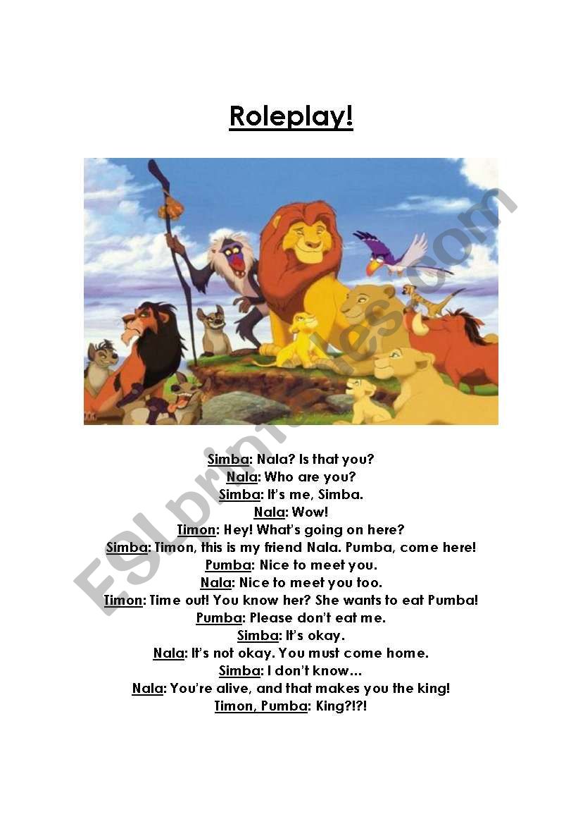 Lion King Roleplay Esl Worksheet By Laurellye