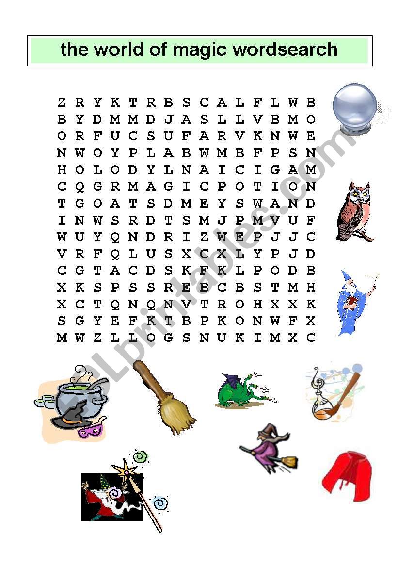 The world of magic Wordsearch worksheet