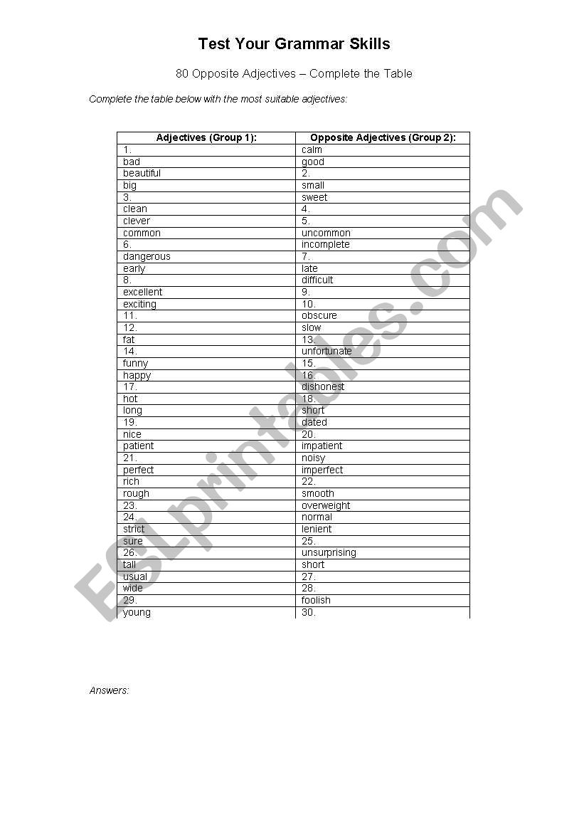 opposite-adjectives worksheet