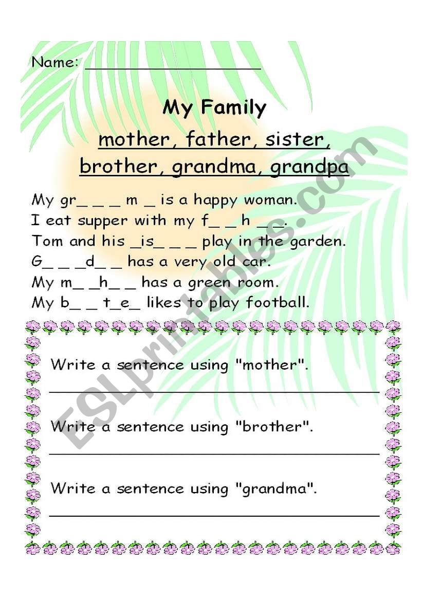 My family worksheet