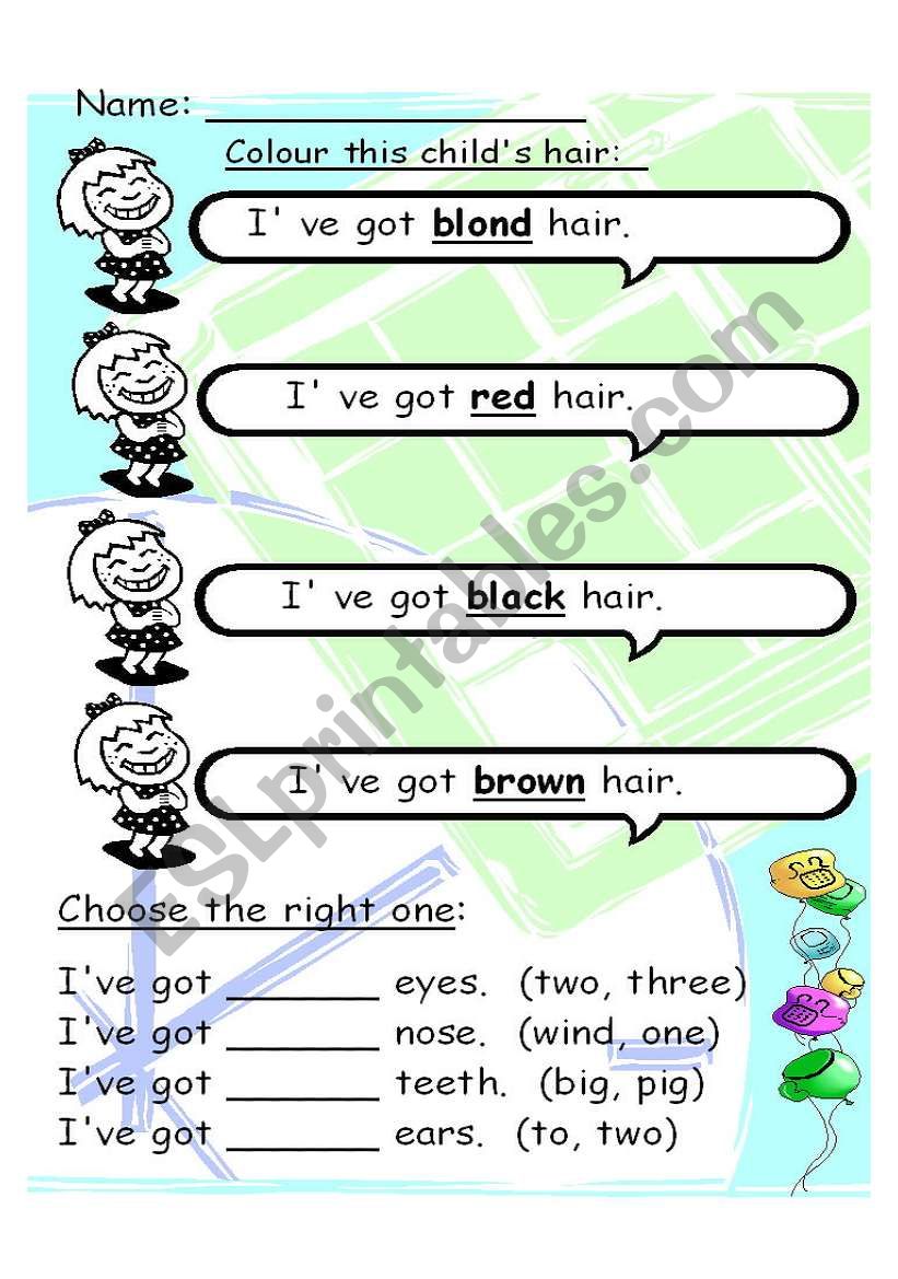 Hair colour  worksheet