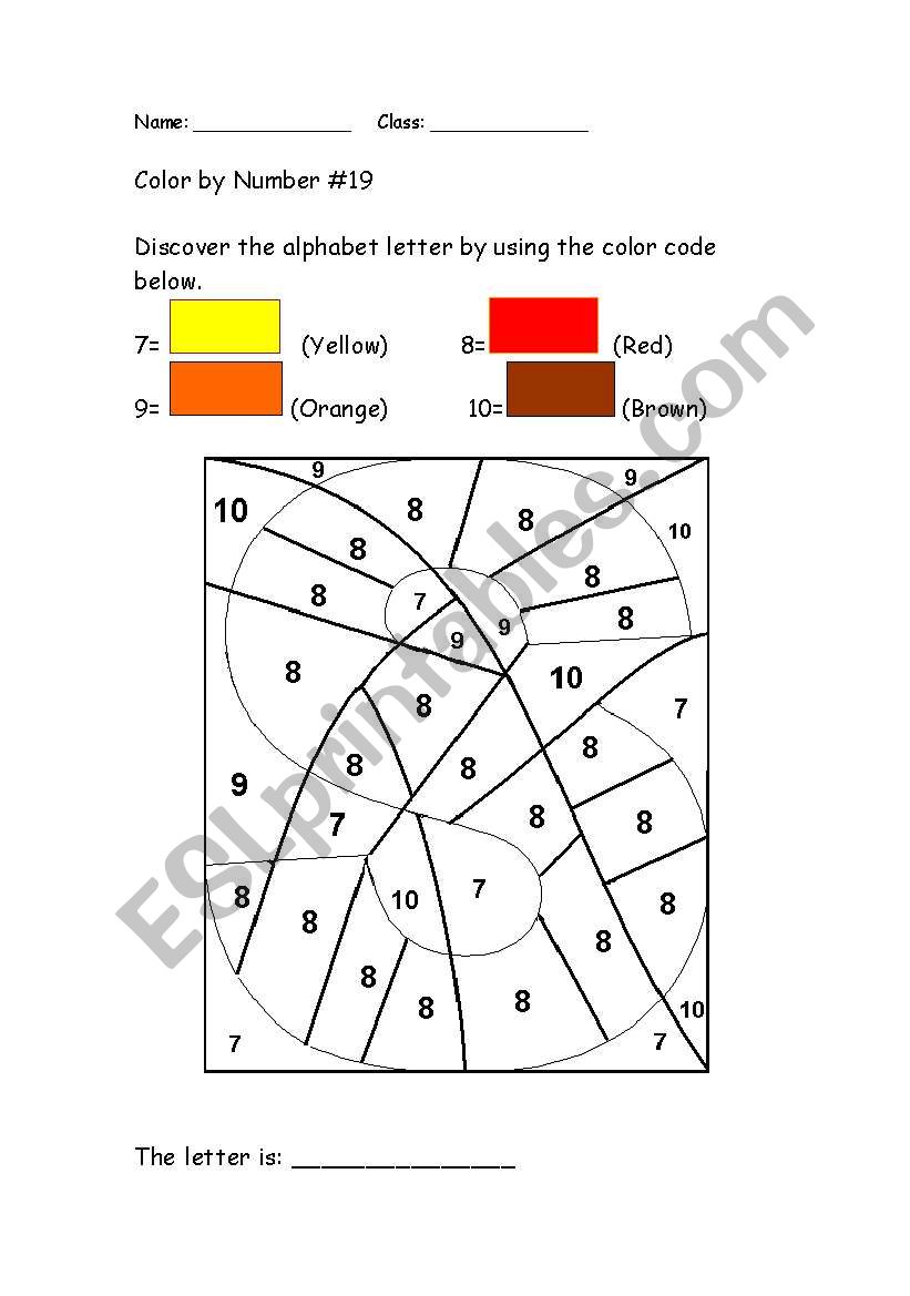 Alphabet Color by Number: S worksheet