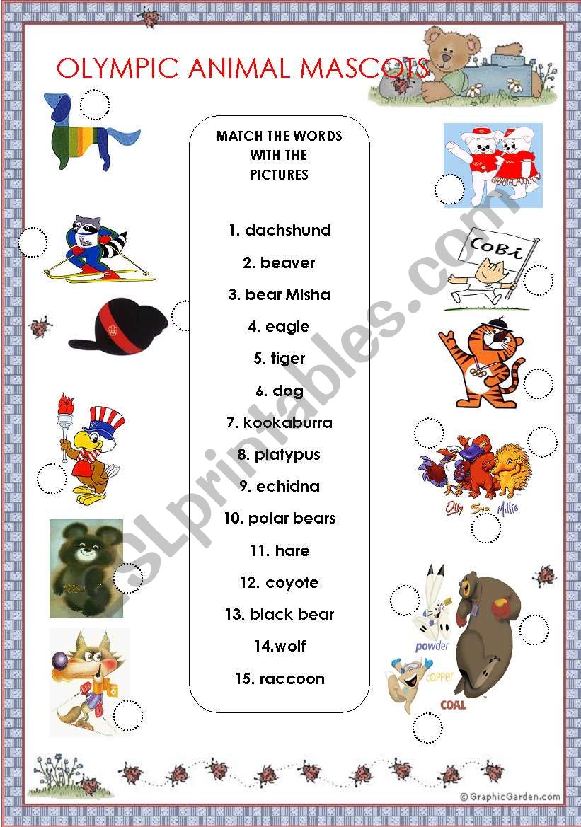 Olympic Animal Mascots worksheet