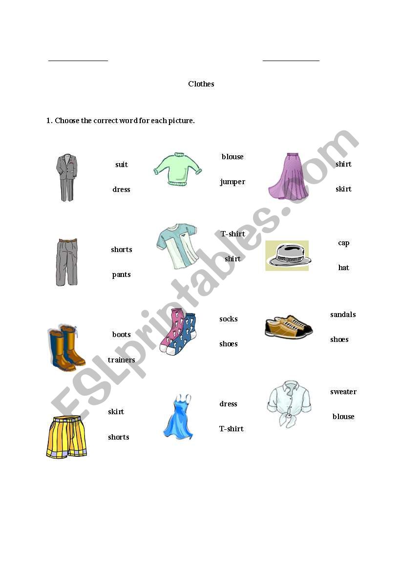 Clothes worksheet