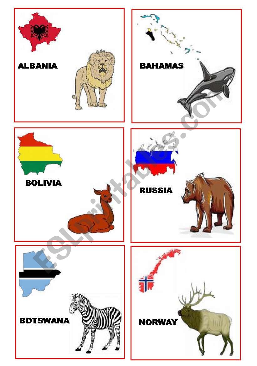 COUNTRY CARDS SET 3 worksheet