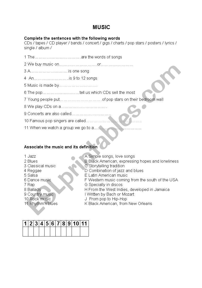 music worksheet