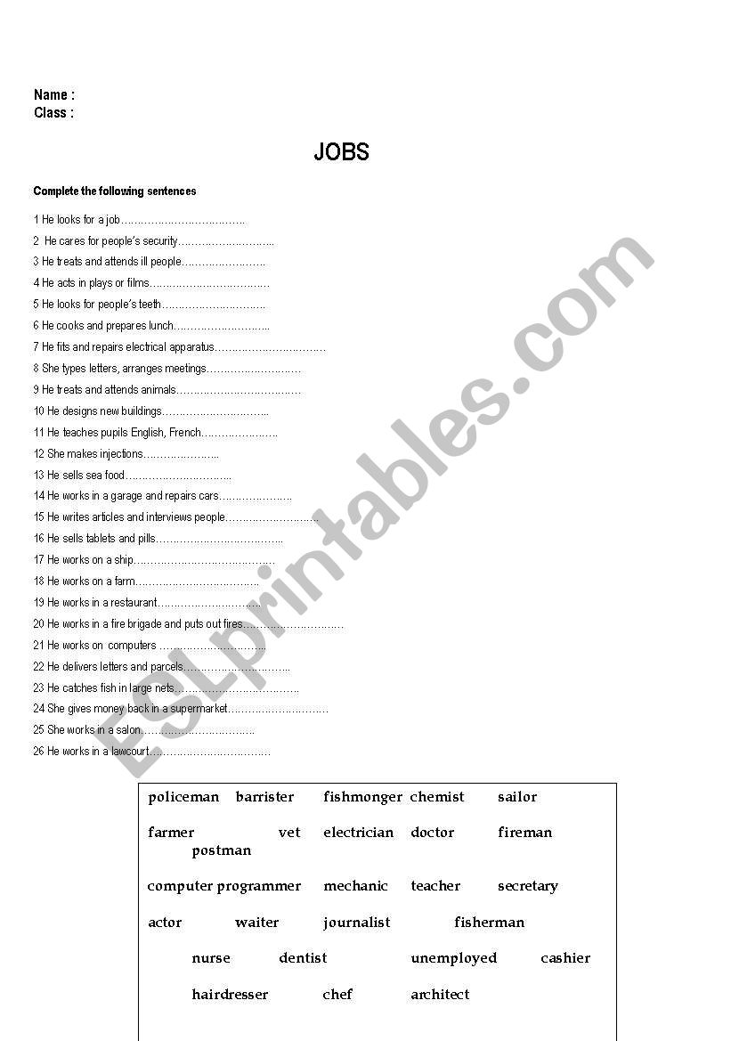 jobs worksheet