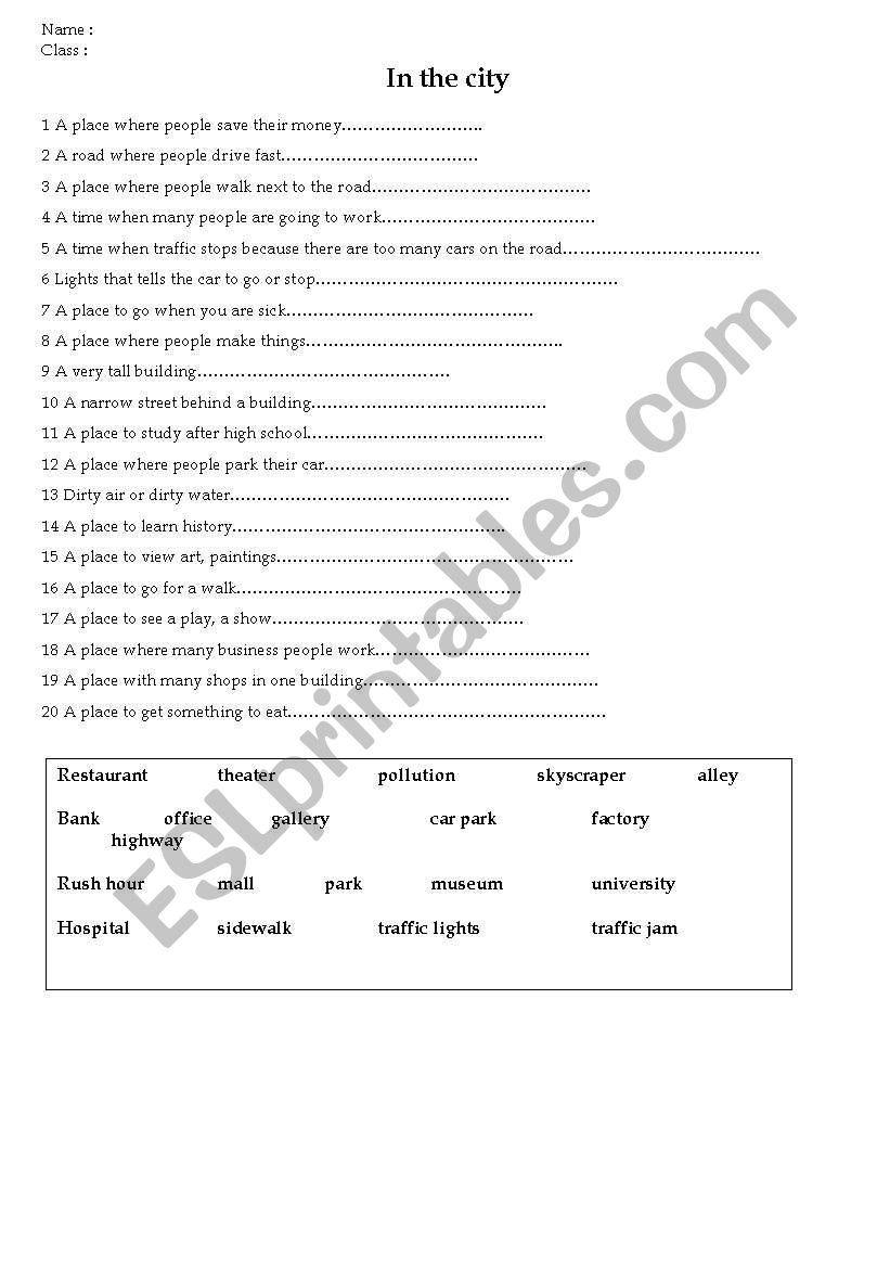 In the city worksheet