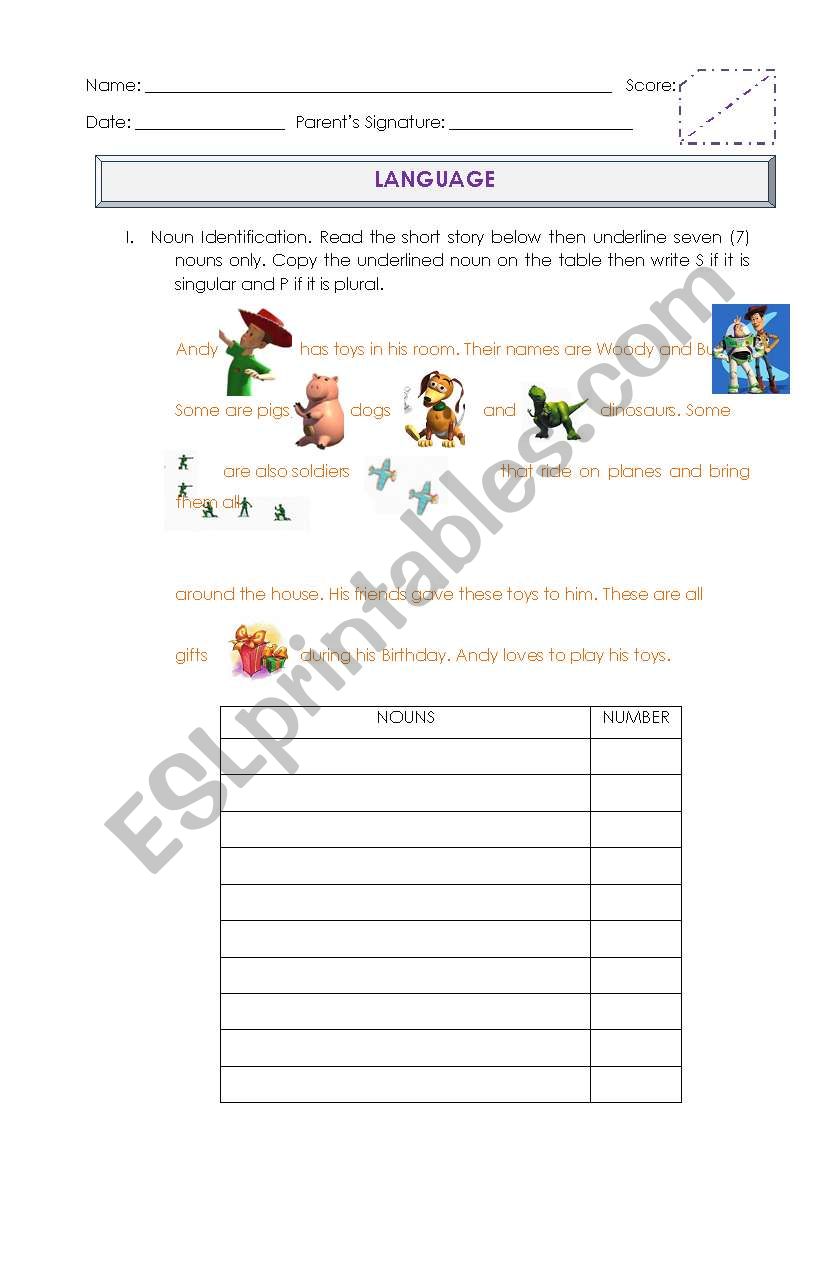 Nouns worksheet