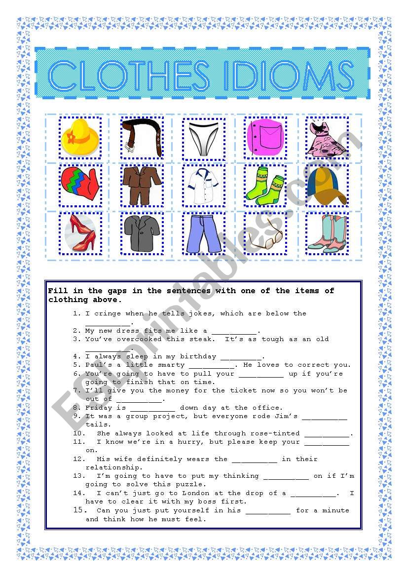 clothes idioms worksheet