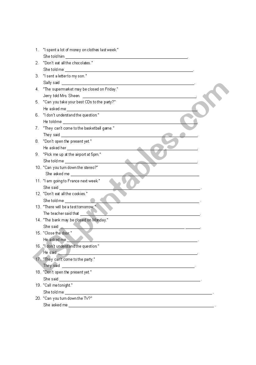 Exercise worksheet
