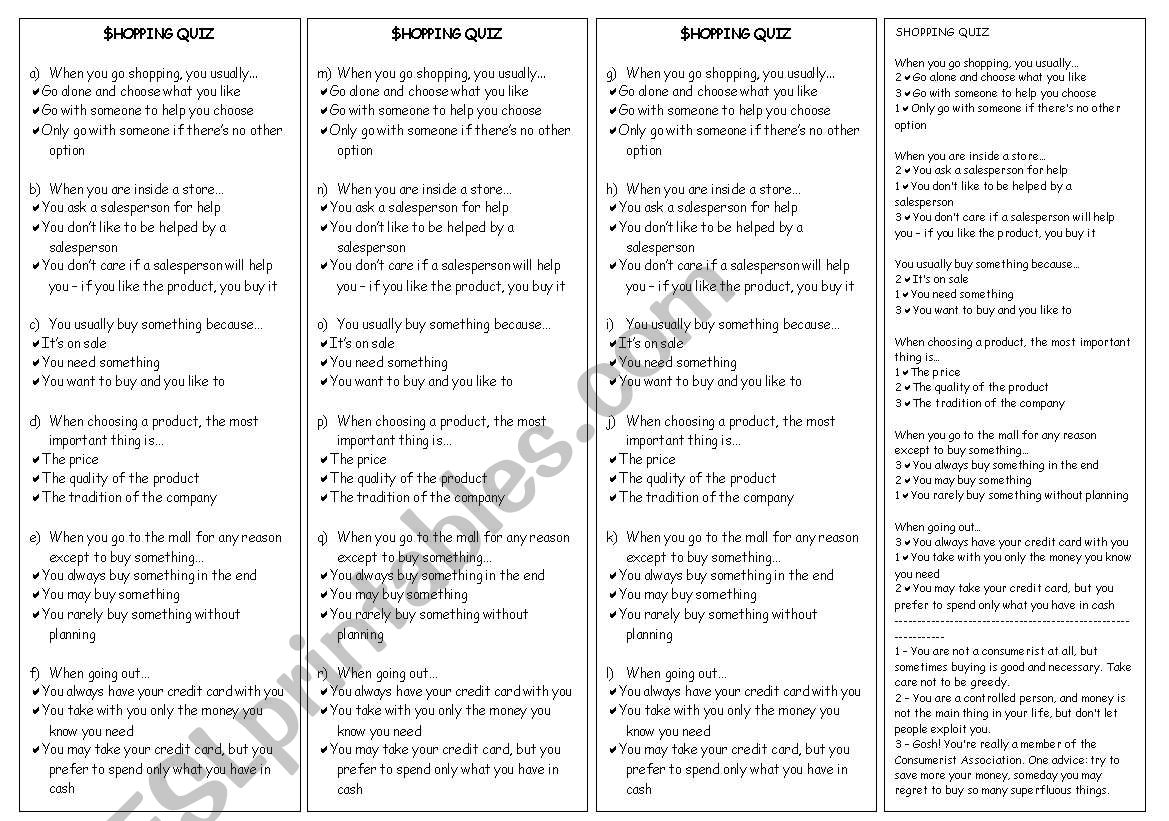 Shopping Quiz  worksheet