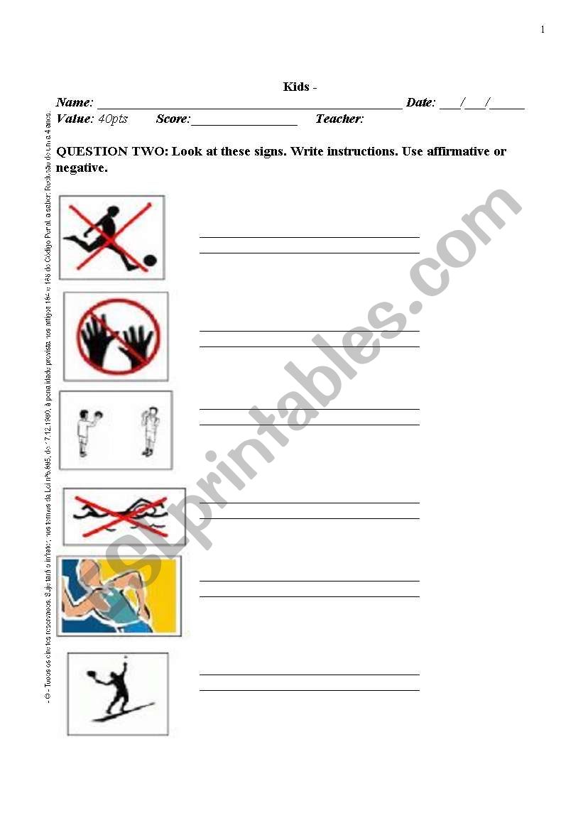 Test for young students worksheet