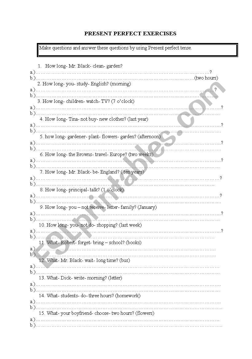 Present Perfect Exercises worksheet