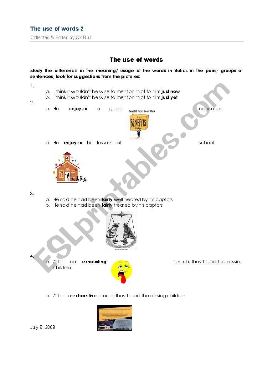 The use of words worksheet