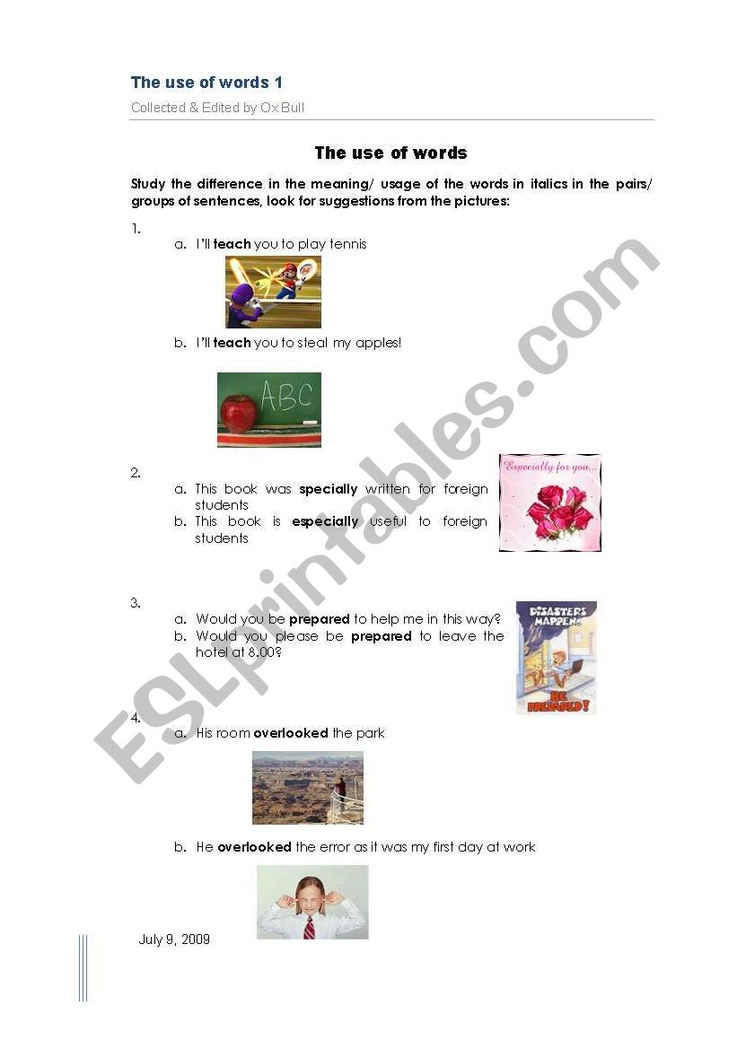 Use of words worksheet