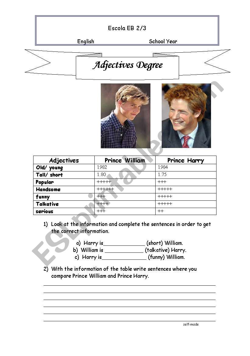 adjectives degree worksheet