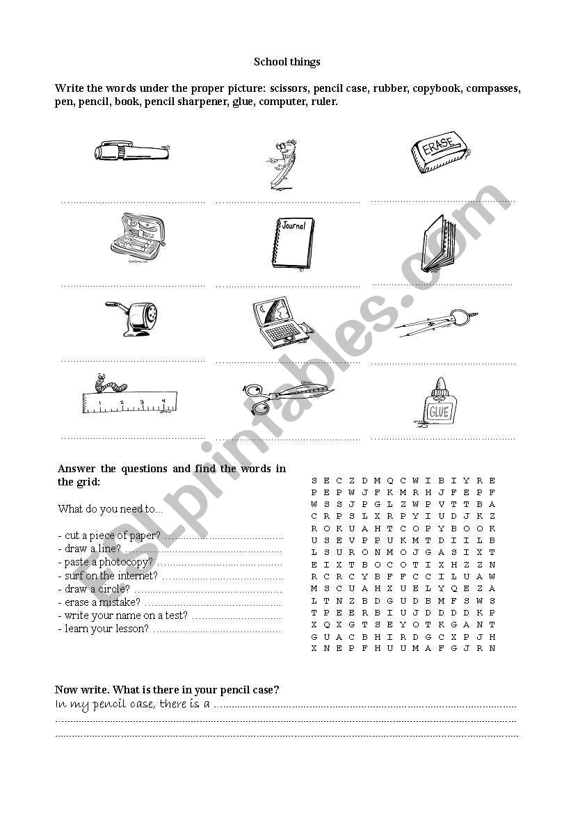 school things worksheet pdf