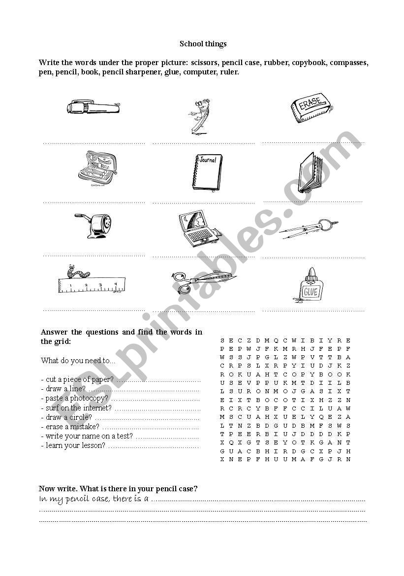 school things worksheet