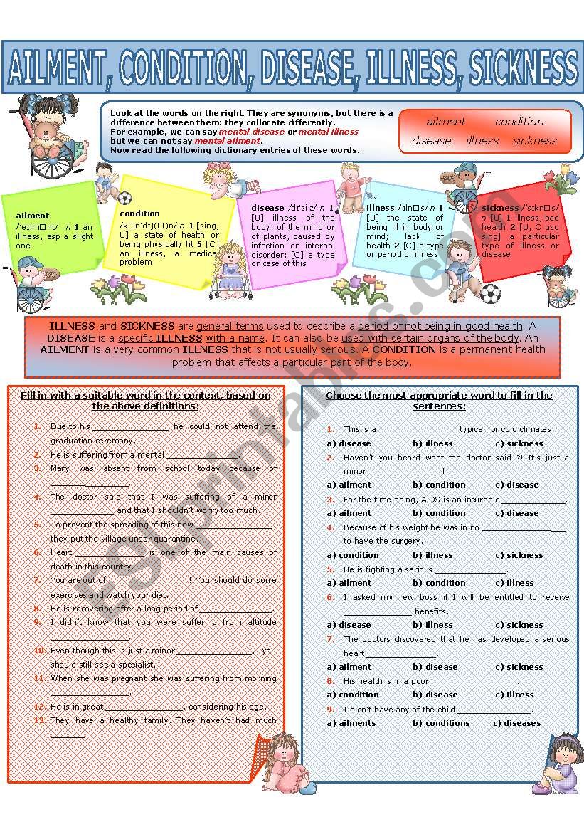 COLLOCATION 47 - AILMENT, CONDITION, DISEASE, ILLNESS, SICKNESS