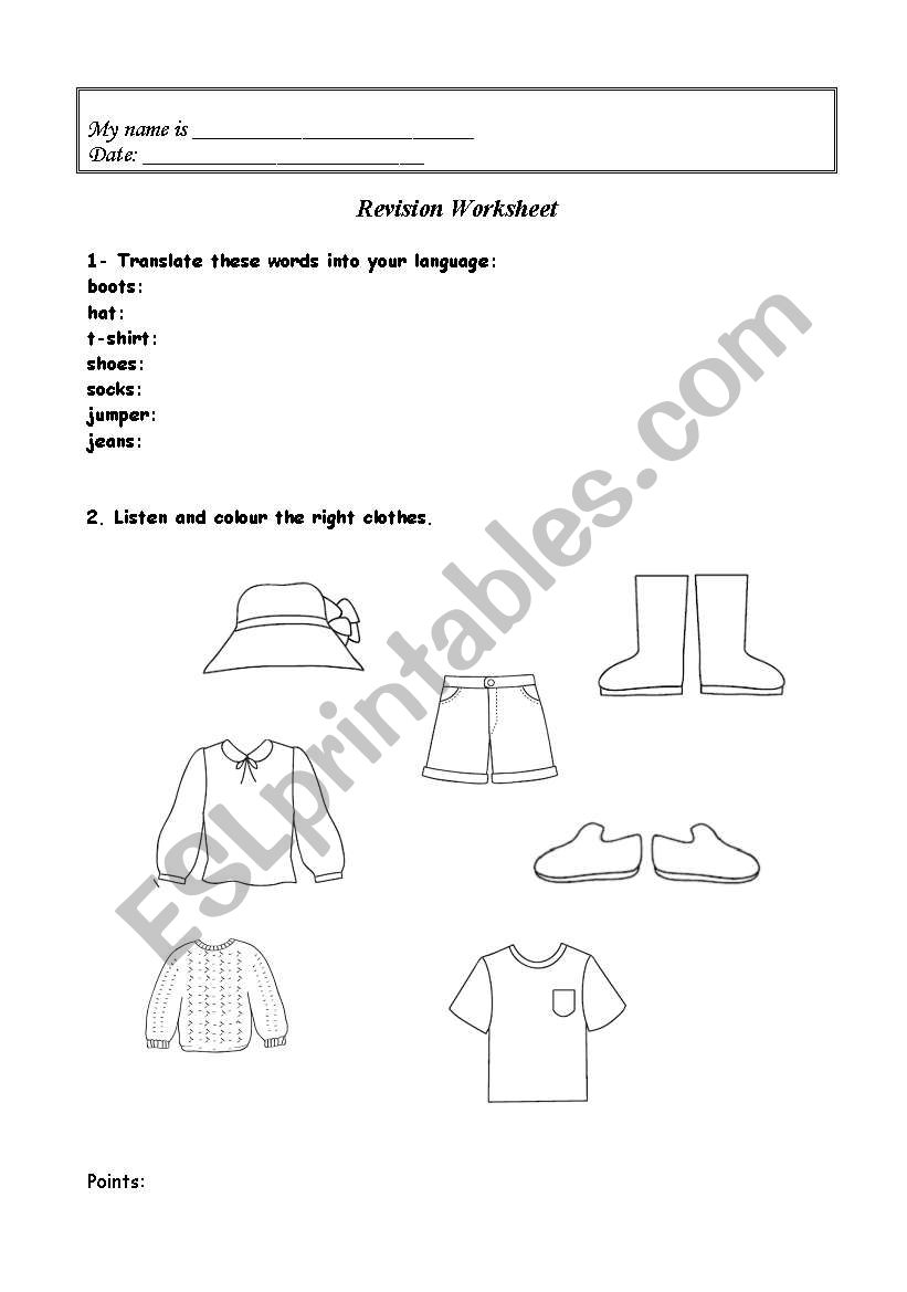 Revision Clothes Vocabulary worksheet