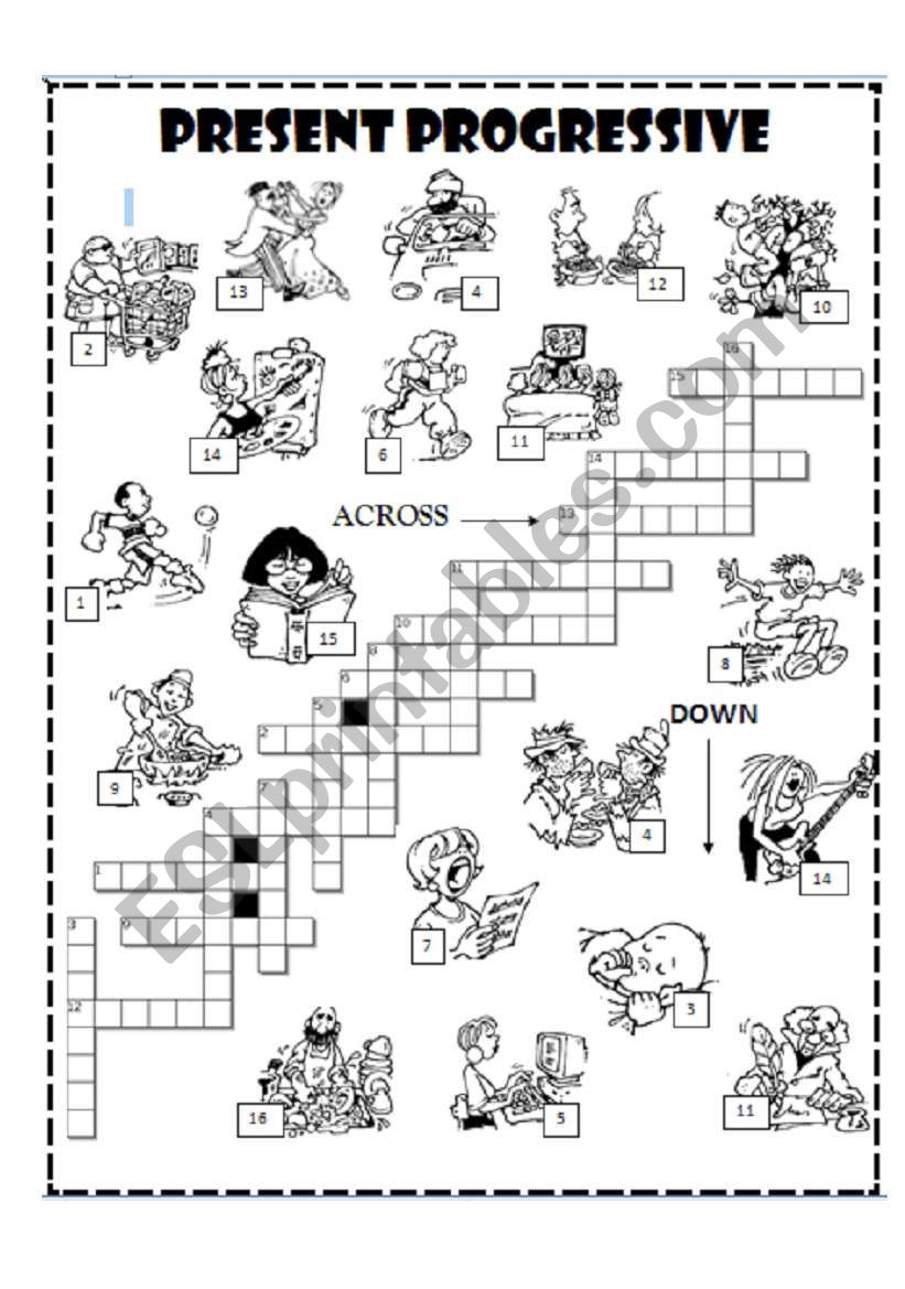 Present progressive Crossword worksheet