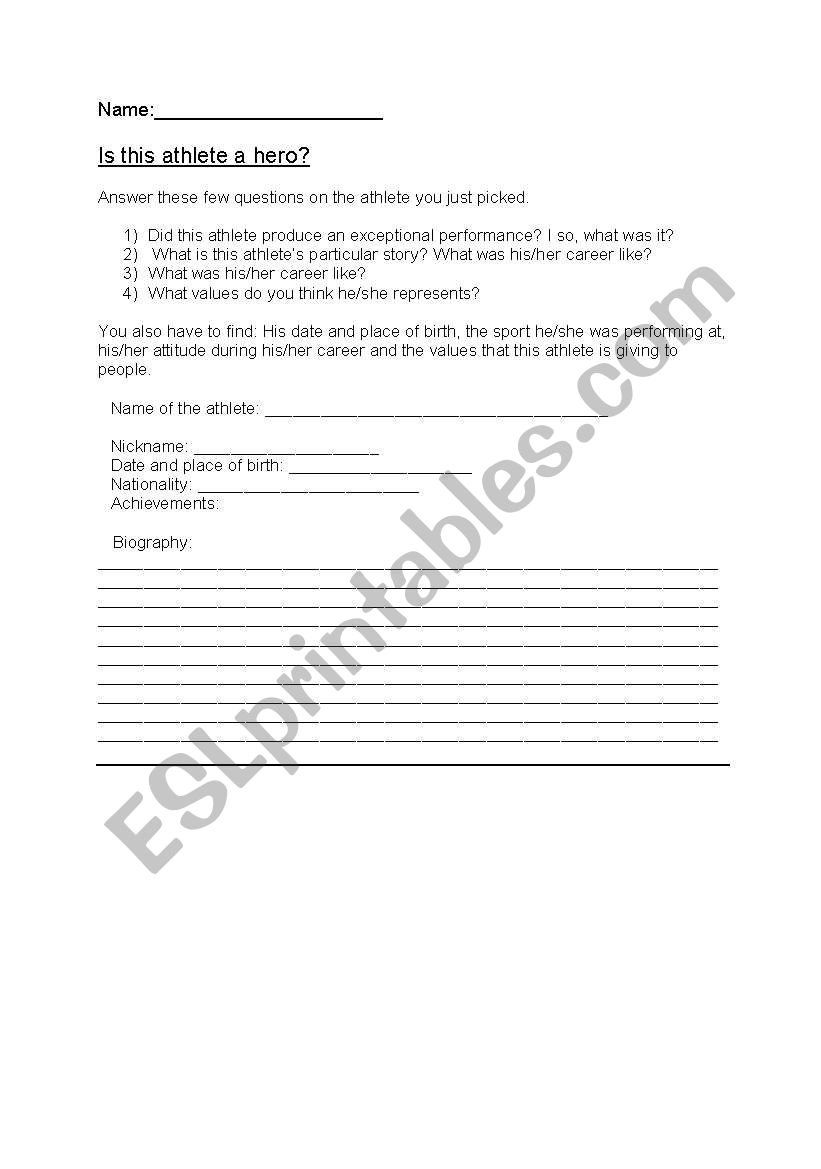 The olympic athletes worksheet