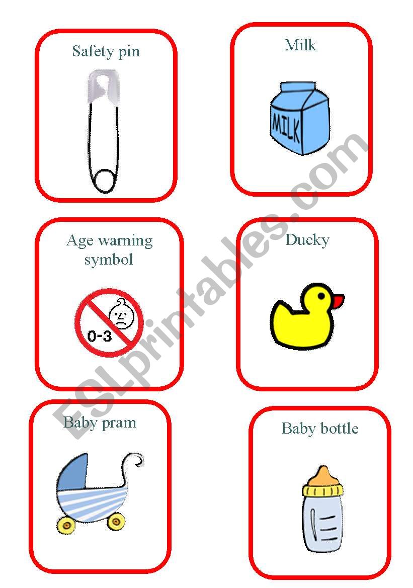 set of 18 baby cards worksheet
