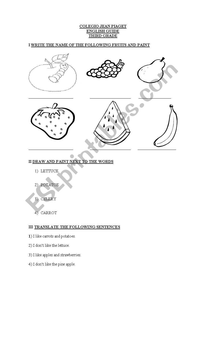 Fruits and Vegetables worksheet