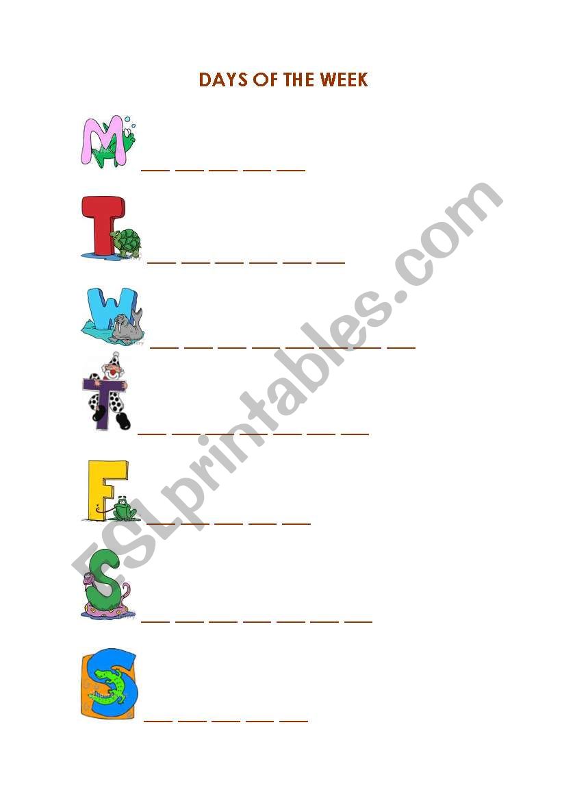 Days of the week worksheet