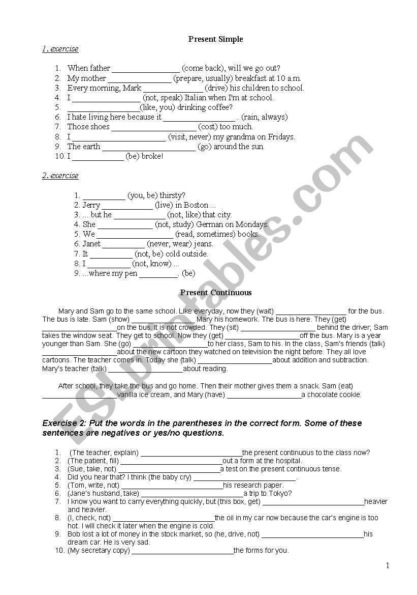 present simple or continuous worksheet